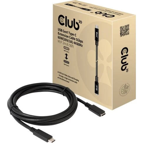 Club 3D USB-C 2m Forlængerkabel Sort