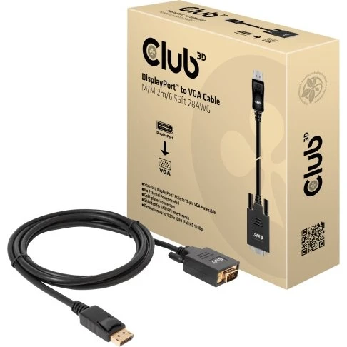 Club 3D CAC-1012 DisplayPort til VGA adapterkabel 2 m, sort