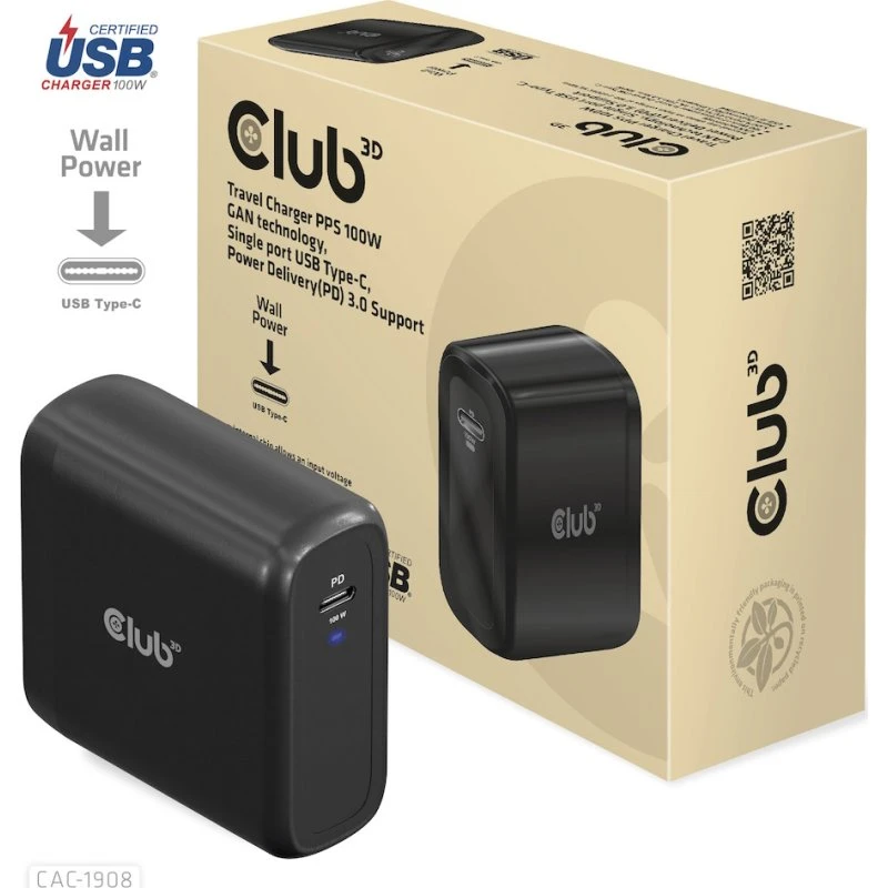 Club3D CAC-1908EU 100W USB-C PD Rejseadapter Sort