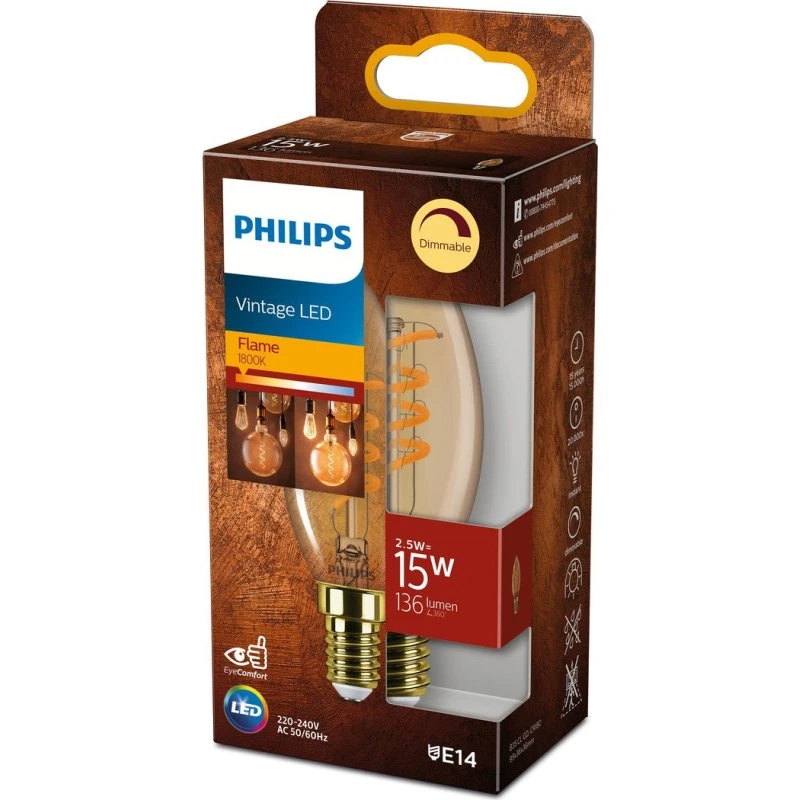 Philips LED Classic Spiral Filament 15W E14 guld dæmpbar