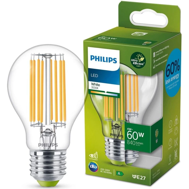 Philips LED E27 4W (60W) 3000K 840lm Klar