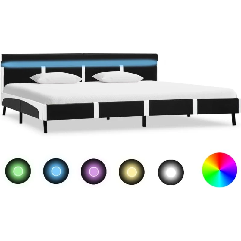 vidaXL Sengestel med LED 180x200 cm kunstlæder sort