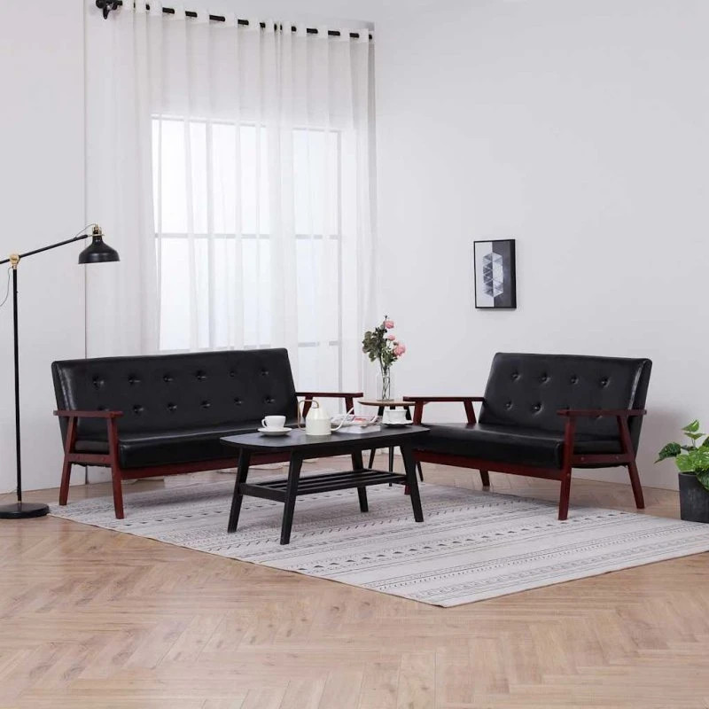 vidaXL 2-delers sofasæt kunstlæder sort