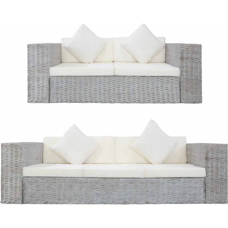 vidaXL 2-delet sofasæt med hynder i naturlig rattan grå