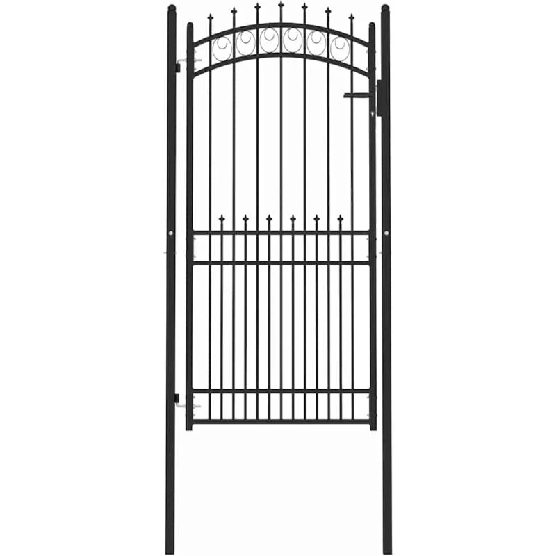 vidaXL Hegnsportal med pigge 100 x 200 cm, sort