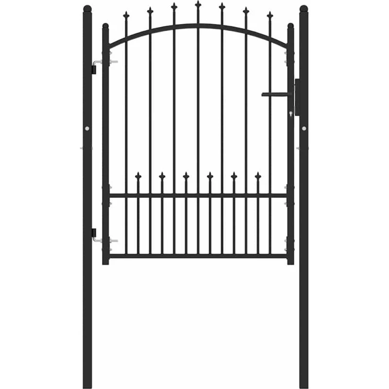 vidaXL Hegnsportal med pigge 100 x 125 cm, Sort, Pulverlakeret Stål