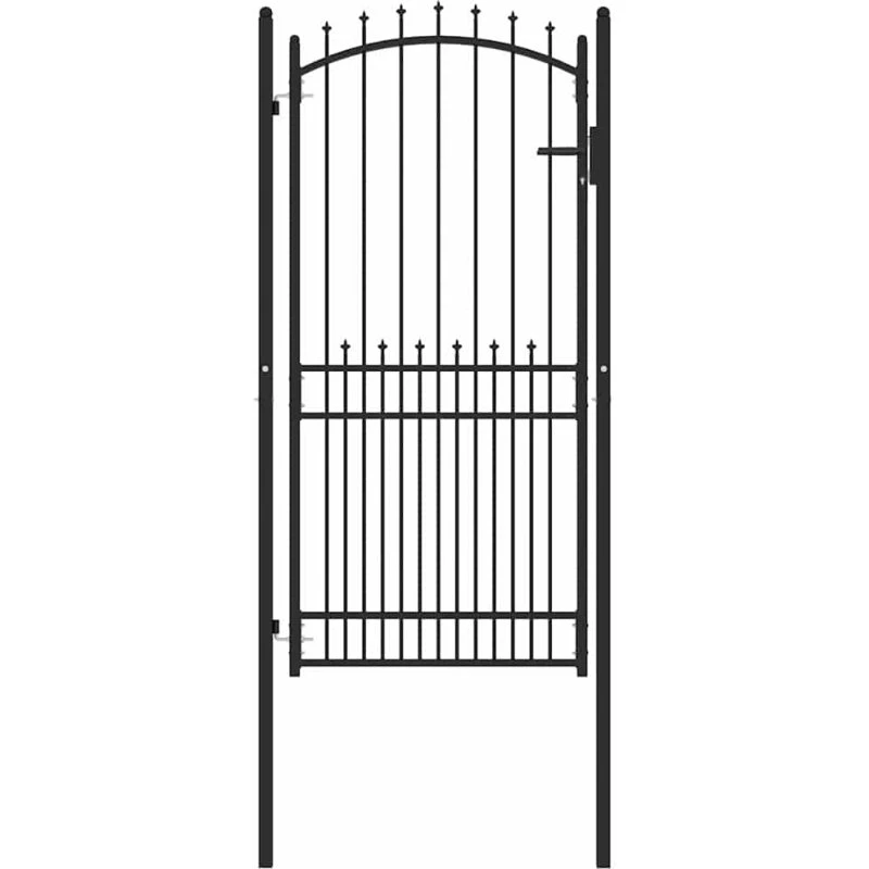 vidaXL Hegnsportal med pigge 100 x 200 cm, sort, pulverlakeret stål