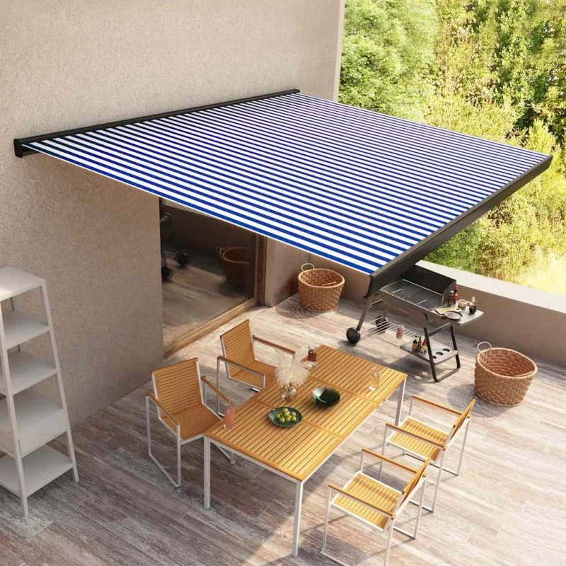 vidaXL Motoriseret Kassettemarkise 350x250 cm blå/hvid
