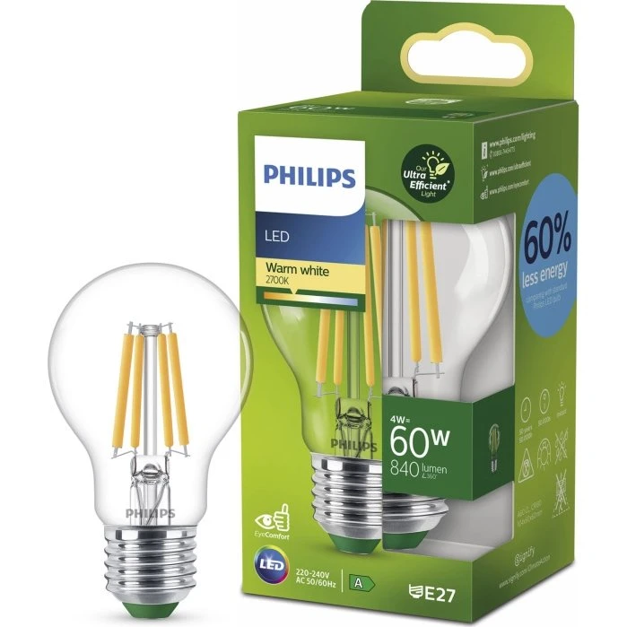 Philips LED E27 4W 2700K 840lm Klar A60