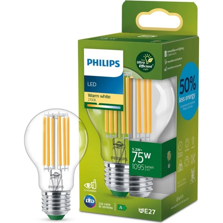 Philips LED E27 5,2W 2700K 1095lm Energiklasse A