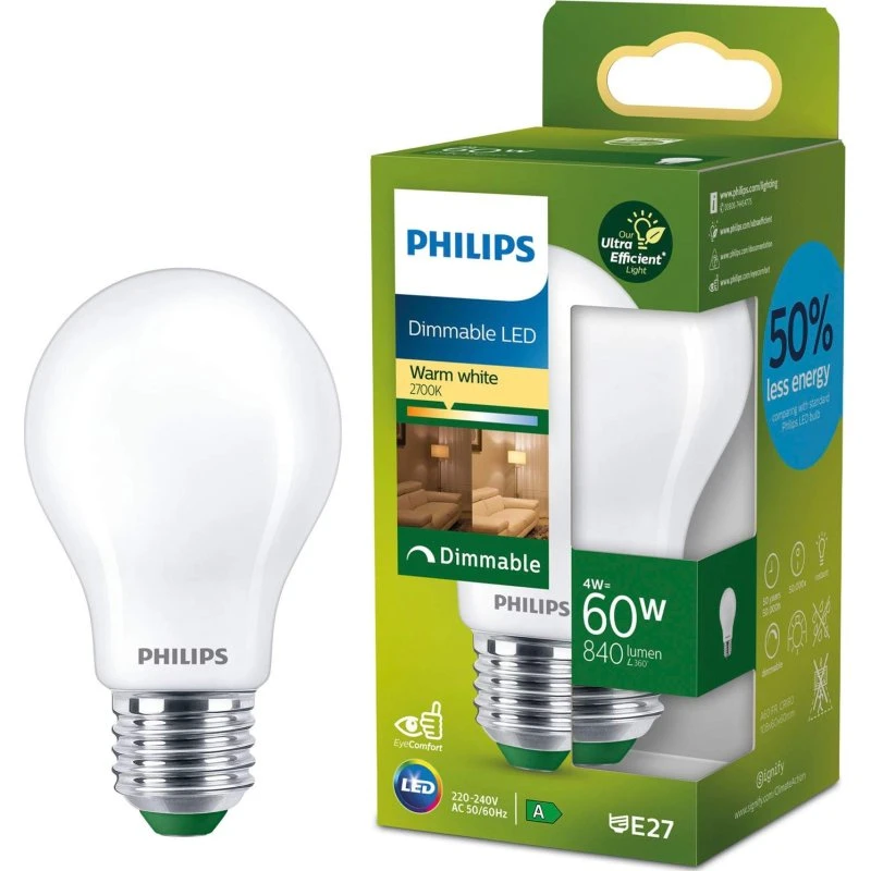 Philips LED A60 E27 4W 2700K Frosted 840lm Dæmpbar A