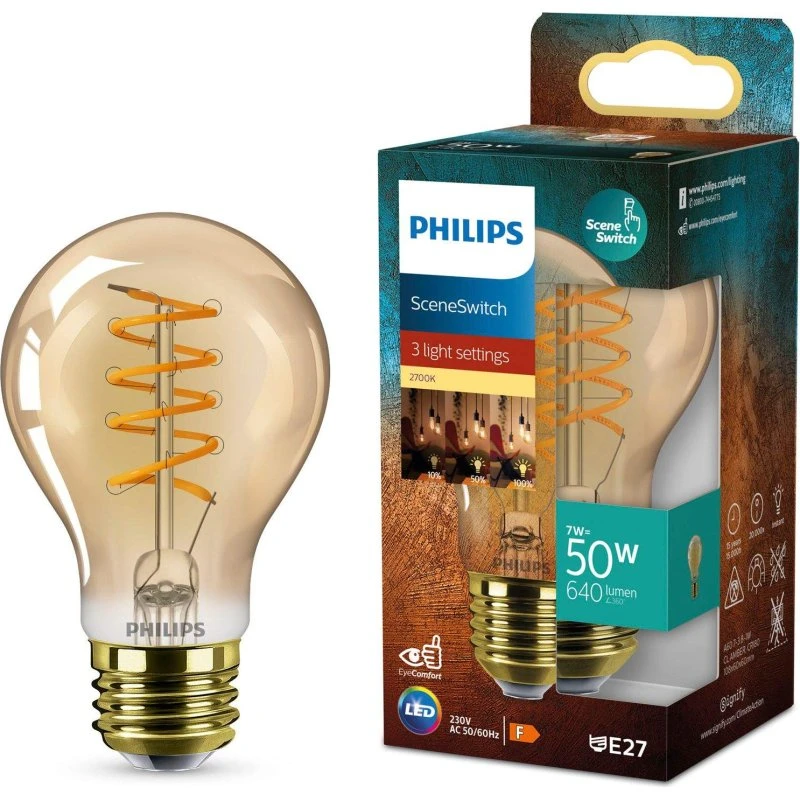 Philips SceneSwitch LED E27 A60 7W Ravfarvet