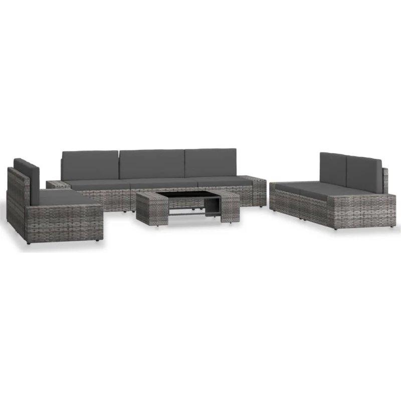vidaXL 8-deligt loungesæt polyrattan grå