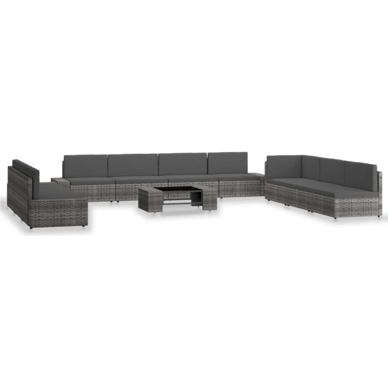vidaXL 10-del 10 dele polyrattan grå loungesæt