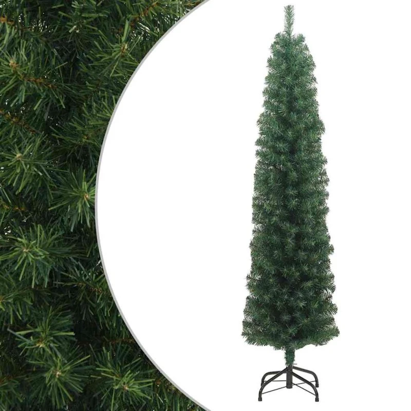 vidaXL Smalt Kunstigt Juletræ 210 cm Grøn med Stålfod