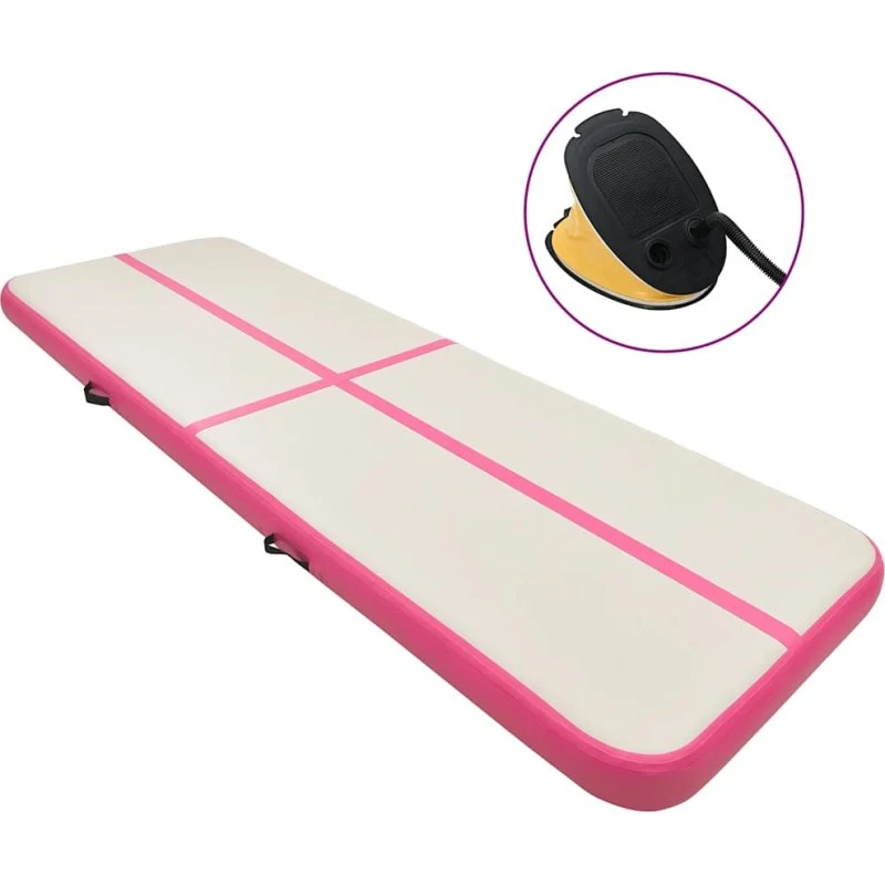vidaXL oppustelig gymnastikmåtte 700x100x20 cm lyserød med pumpe
