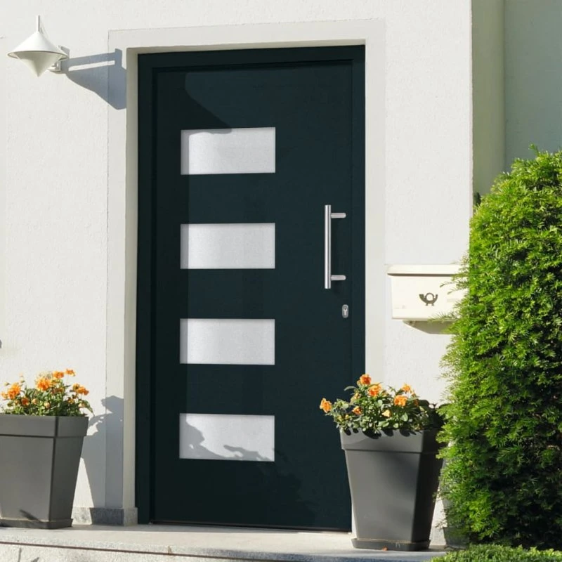 vidaXL Hoveddør 100x200 cm aluminium/PVC antracitgrå