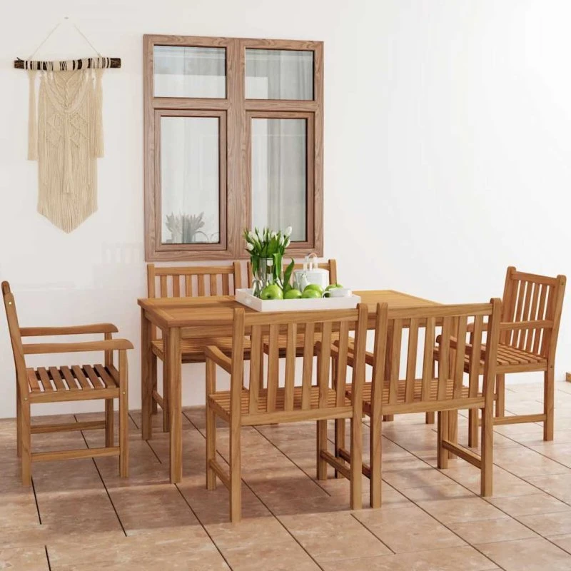vidaXL 7-delt havespisesæt 150x90 cm massivt teaktræ