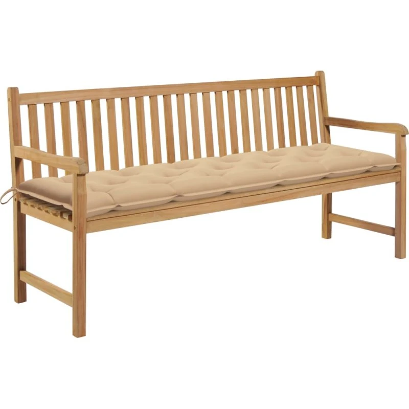 vidaXL Havebænk 175 cm med beige hynde, massivt teaktræ