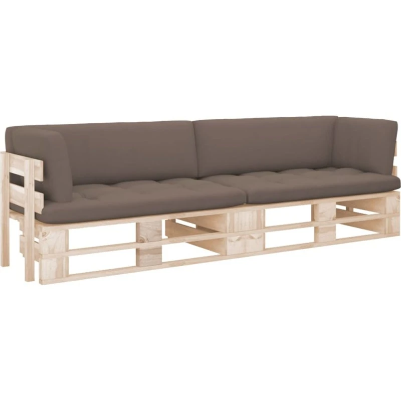 vidaXL 2-personers pallesofa med hynder, imprægneret fyrretræ, gråbrun
