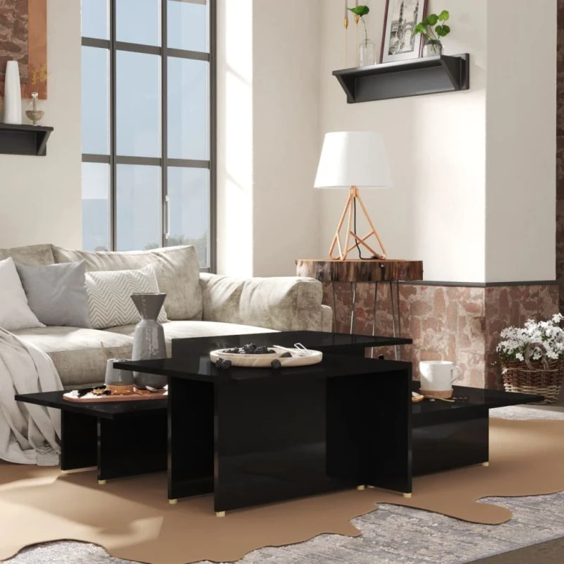 vidaXL 2 stk. sofabord 111,5x50x33 cm konstrueret træ sort højglans