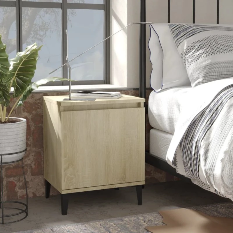 vidaXL Sengebord med Metalben 40x30x50 cm Sonoma-eg