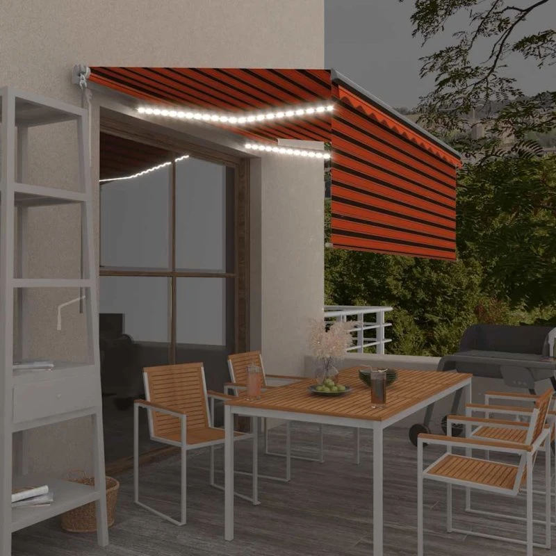 vidaXL Markise 3,5x2,5 m med Gardin + LED, orange/brun