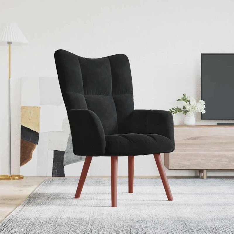 vidaXL Lænestol Fløjl Sort, 61,5 x 69 x 95,5 cm