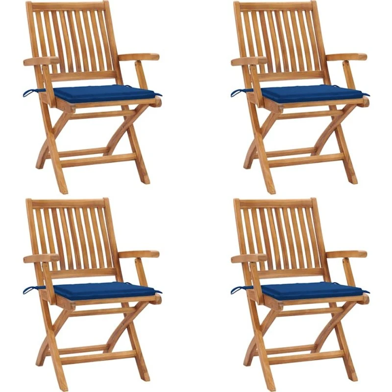 vidaXL Foldbare Havestole 4 stk. med Hynder, Massivt Teaktræ