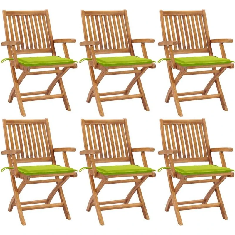 vidaXL Foldbare Havestole 6 stk. med Hynder, Massivt Teaktræ