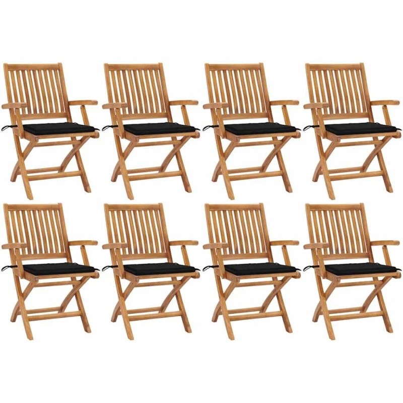 vidaXL Foldbare Havestole 8 stk. med Hynder, Massivt Teaktræ