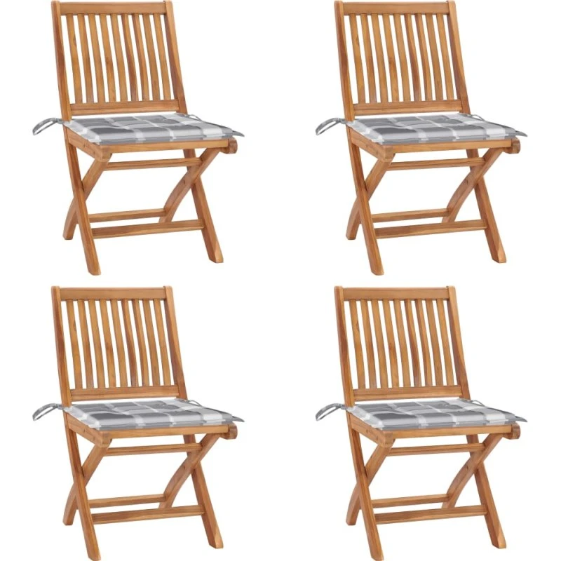 vidaXL Foldbare Havestole 4 stk. med Hynder, Massivt Teaktræ