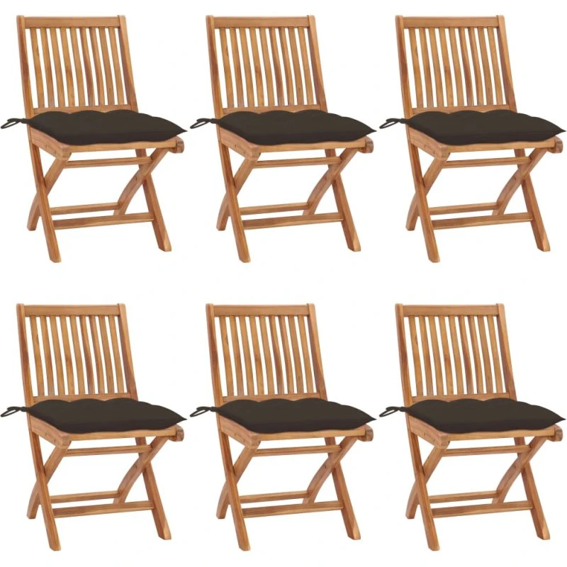 vidaXL Foldbare Havestole 6 stk. med Hynder, Massivt Teaktræ