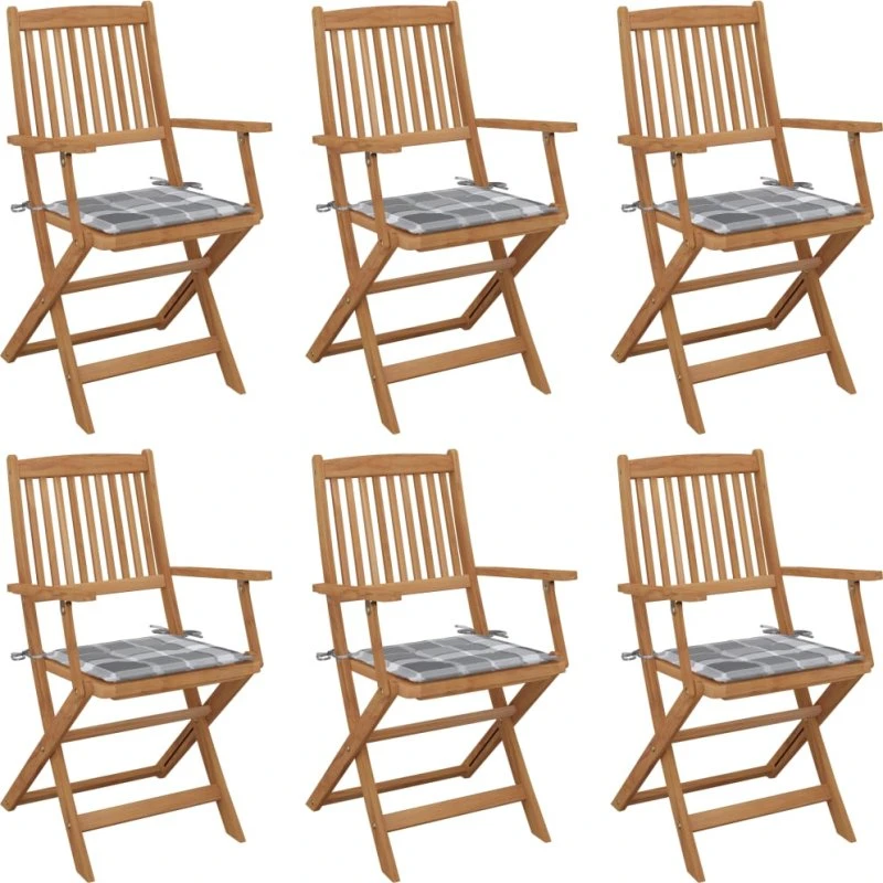 vidaXL Foldbare Havestole 6 stk. med Hynder, Massivt Akacietræ