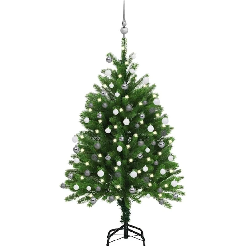vidaXL Kunstigt juletræ 120 cm grøn med lys og kuglesæt