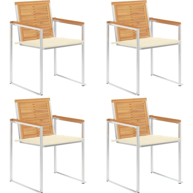 vidaXL Havestole 4 stk. med hynder, massivt teaktræ, creme