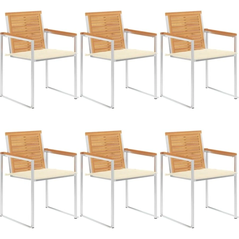 vidaXL Havestole 6 stk. med hynder, massivt teaktræ, creme