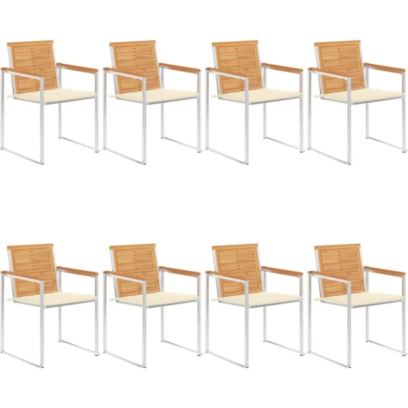 vidaXL Havestole 8 stk. med hynder, massivt teaktræ, creme