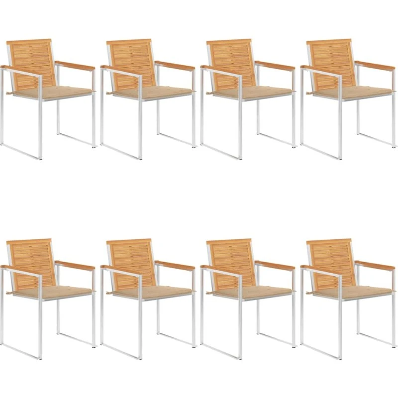 vidaXL Havestole 8 stk. med hynder, massivt teaktræ, beige