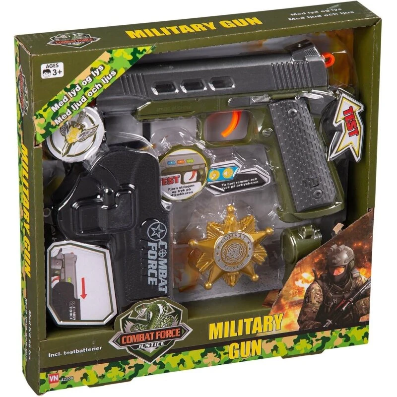Militær pistolsæt med lyd og lys, 3+ (inkl. batterier)
