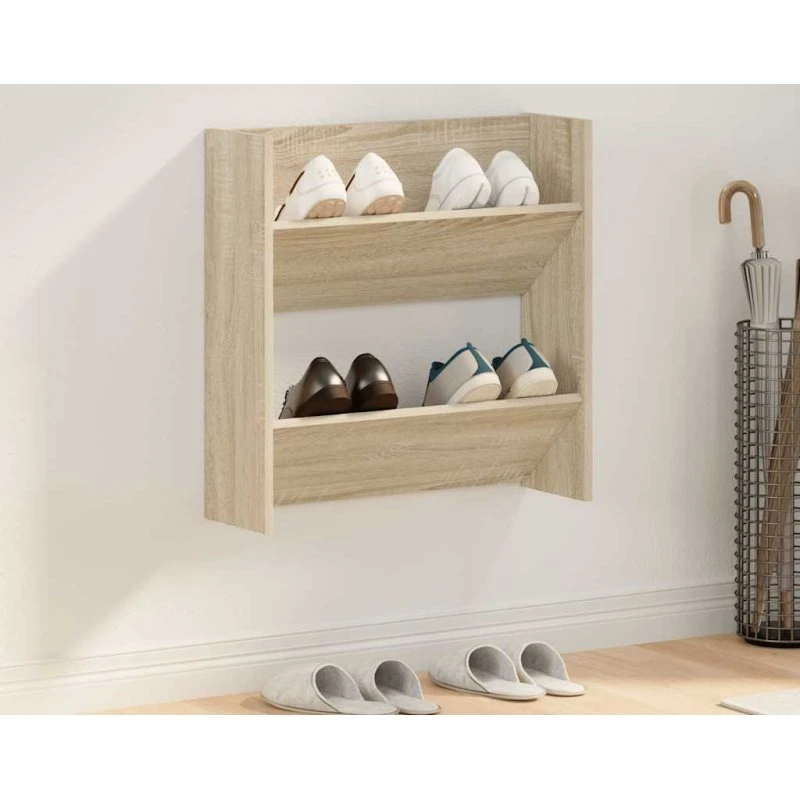 vidaXL Væghængt skoskab 60x18x60 cm Sonoma-eg