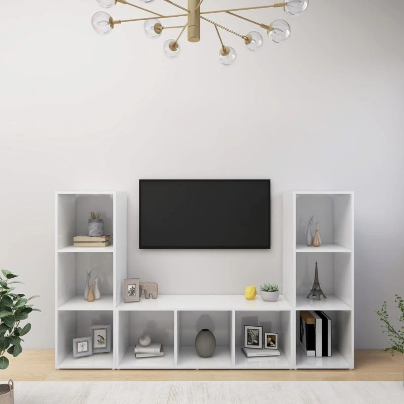 vidaXL tv-skabe 3 stk. 107x35x37 cm hvid konstrueret træ