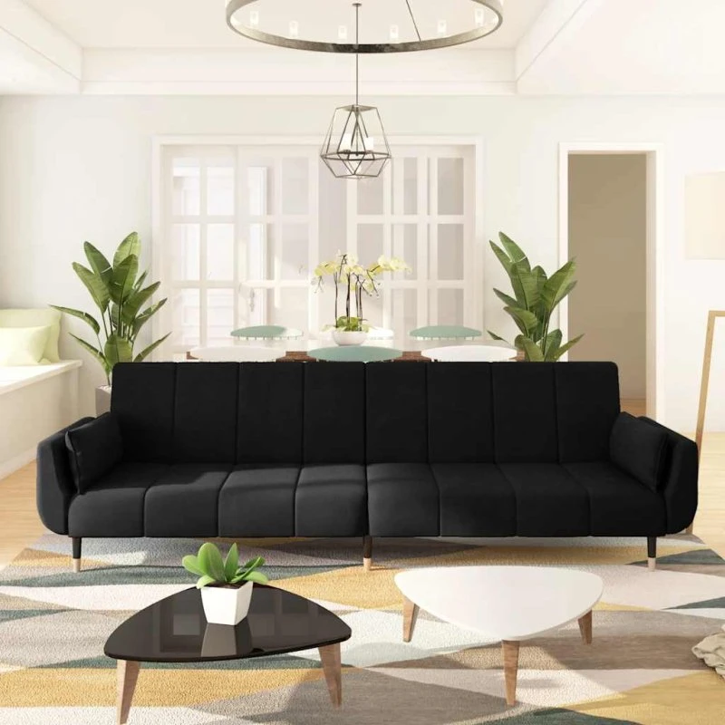 vidaXL 2-personers sovesofa med 2 puder fløjl sort