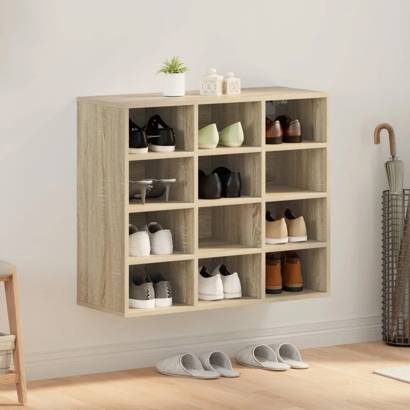 vidaXL Sko Skab Sonoma Eg 77,5 x 30 x 67 cm Konstrueret Træ