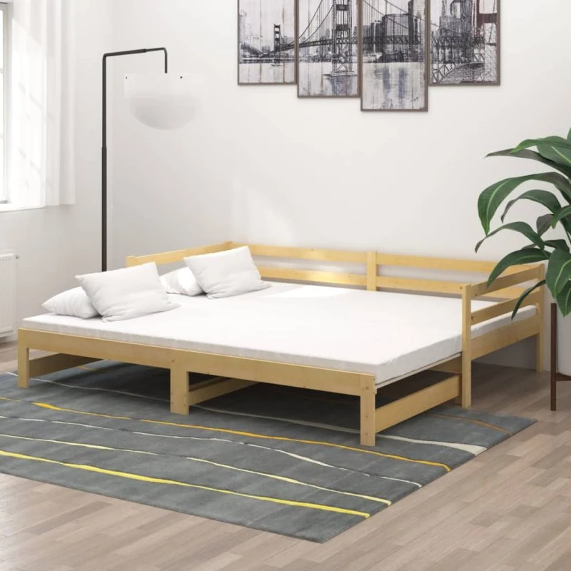 vidaXL Daybed med Udtræk 2x(90x200) cm, Massivt Fyrretræ, Naturfarvet