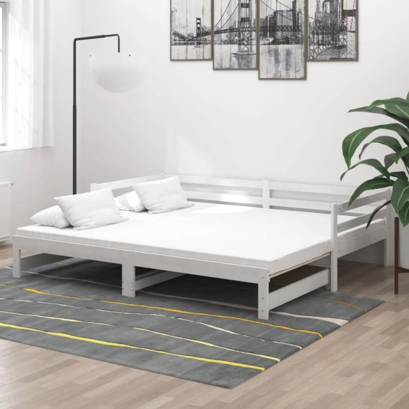 vidaXL Daybed med Udtræk 2x(90x200) cm, Massivt Fyrretræ, Hvid