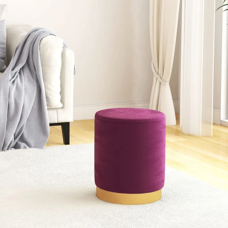 vidaXL Rund Puf Fløjl 31x37 cm Lilla med Opbevaring