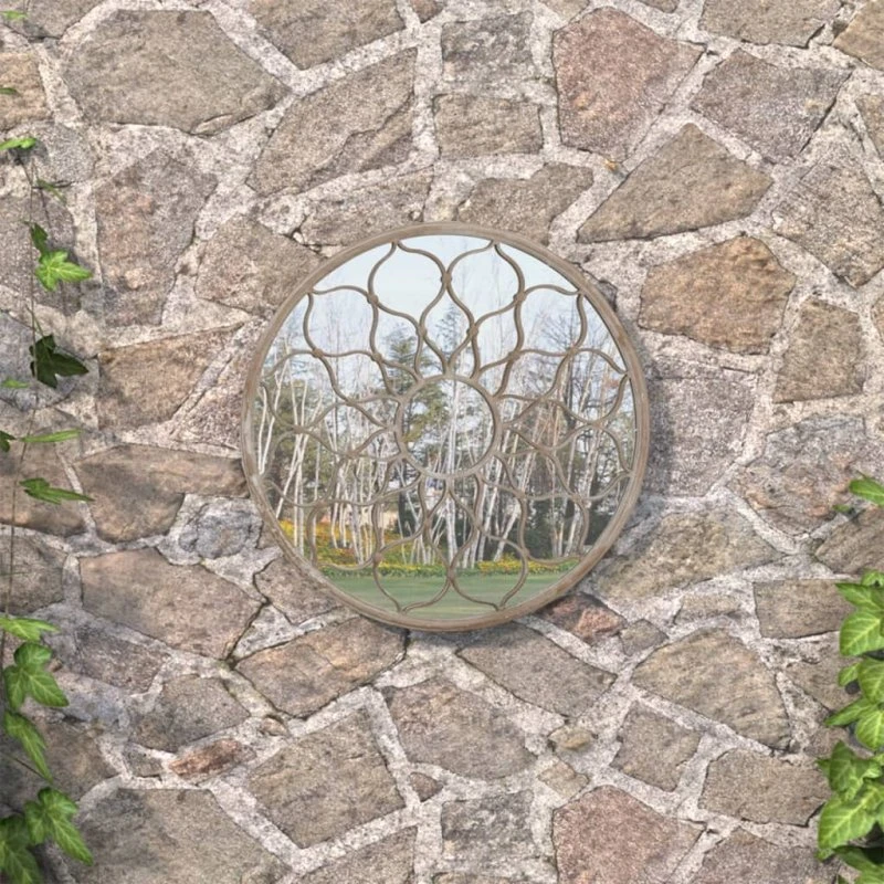vidaXL Havespejl Rundt Jern Sandfarvet 60x3 cm