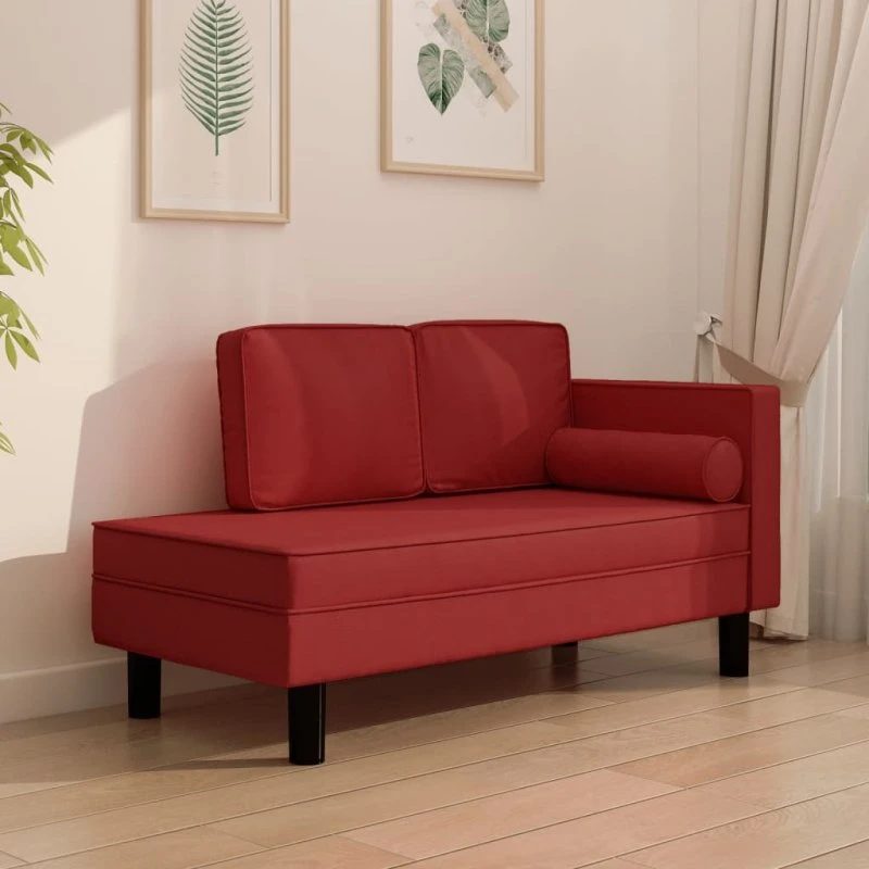 vidaXL Chaiselong med hynder og bolster, vinrød, kunstlæder