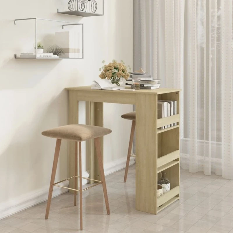 vidaXL Barbord med opbevaringsstativ 102x50x103,5 cm, Sonoma-eg